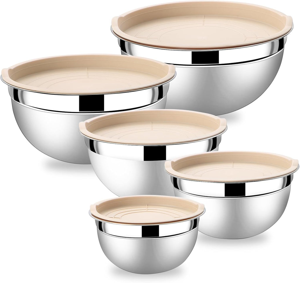 Lazycorner Mixing Bowls with Airtight Lids Set 5 Pcs Stainless Steel Bowls Set Baking Set Non-Slip Silicone Bottoms Great for Serving & Baking