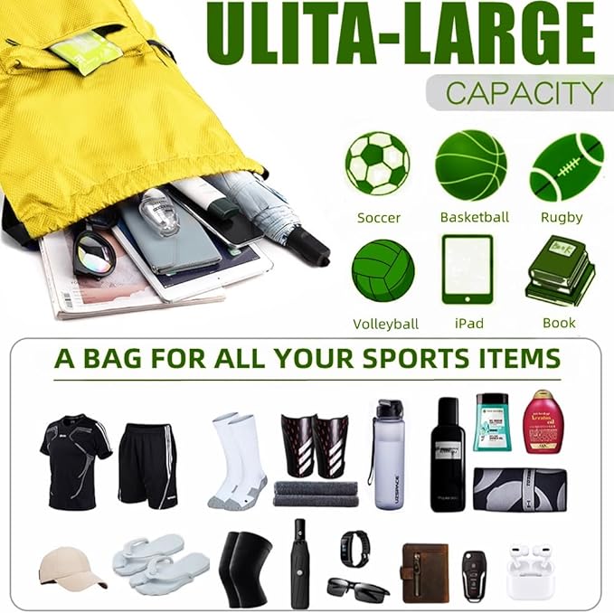 BLIRITEL Drawstring Backpack Waterproof String Bag, Gym Sackpack Sports Fitness Yoga Bag, Shopping Casual Backpack for Men Women (Yellow)