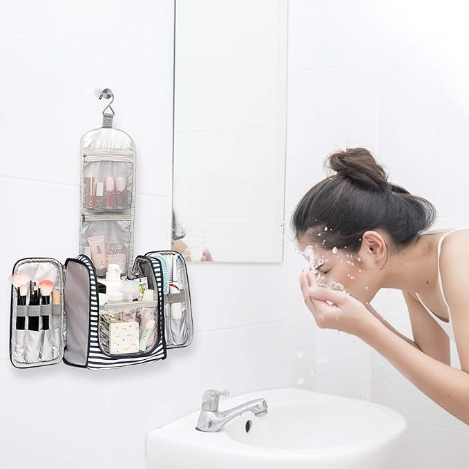 Hanging Travel Toiletry Bag,Large Capacity Cosmetic Travel Toiletry Organizer for Women with 4 Compartments & 1 Sturdy Hook,Perfect for Travel/Daily Use/Christmas