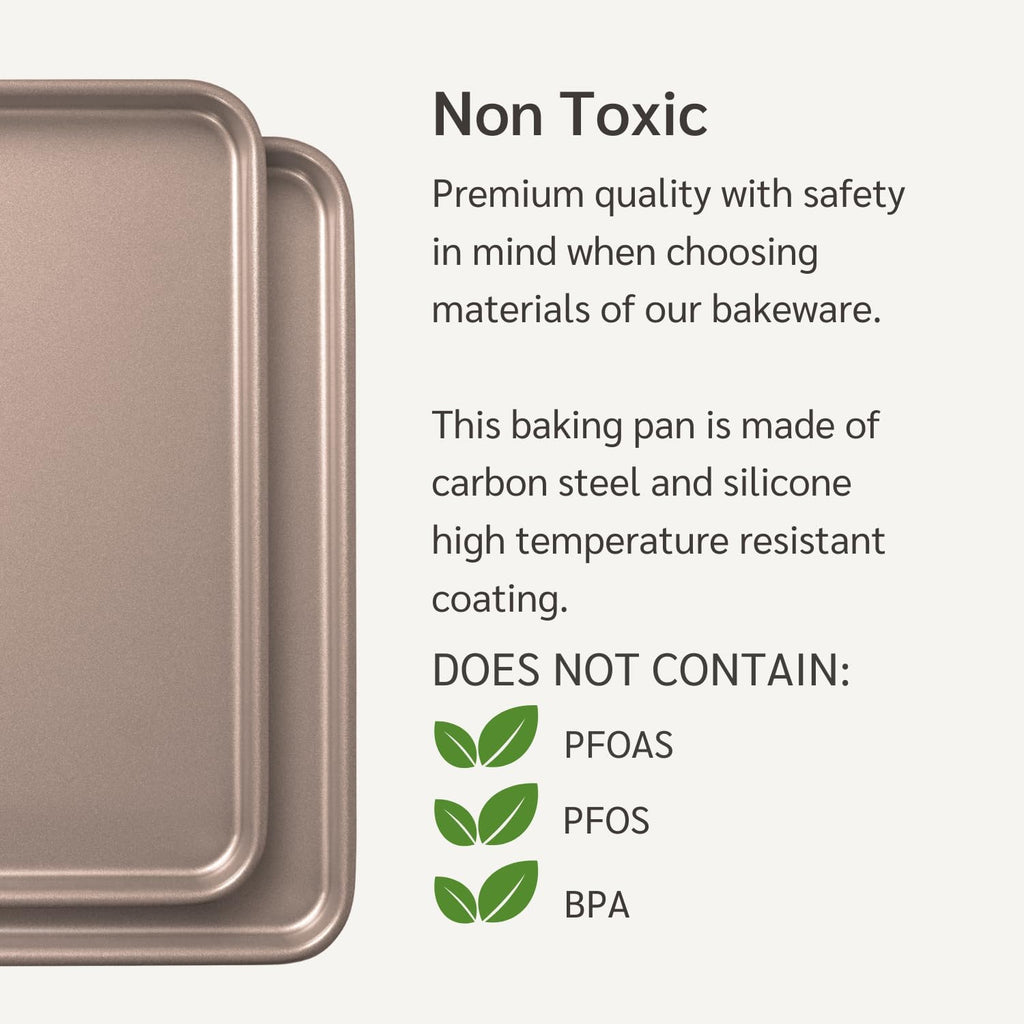 Nonstick 15x10 inch Baking Sheet Set of 2 | PFOA & BPA Free Non Toxic Carbon Steel 10x15 inches Cookie Sheets | Best Non stick Oven Cooking Pans & Jelly Roll Pan | Best Nontoxic Baking Trays