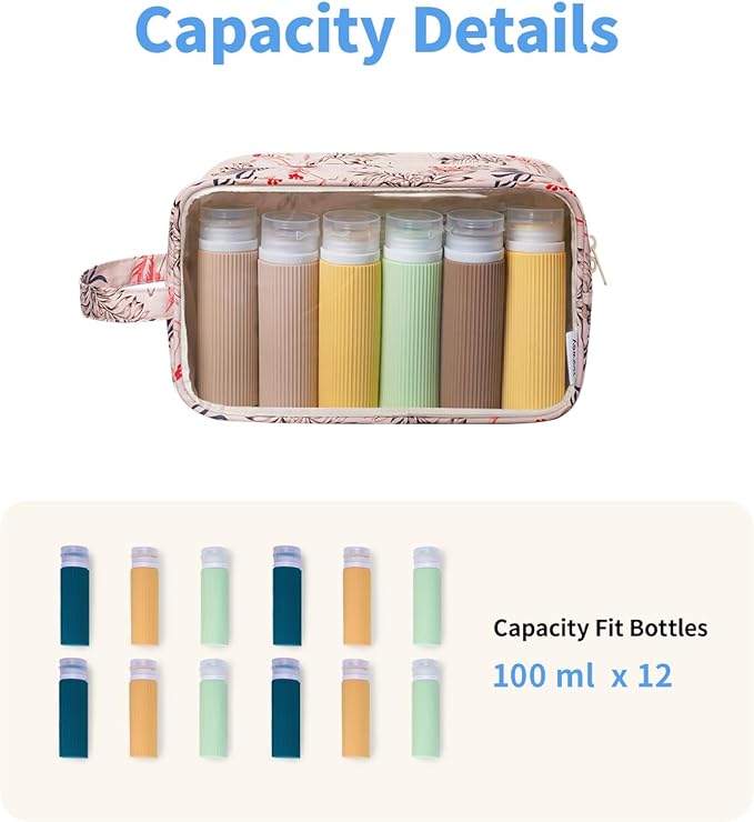 Narwey Clear Makeup Bag Cosmetic Bag with Zipper for Travel, Clear Toiletry Bags for Traveling Toiletries Women Men, Make Up Pouch with Handle, Skincare Bag (Beige Flamingo)