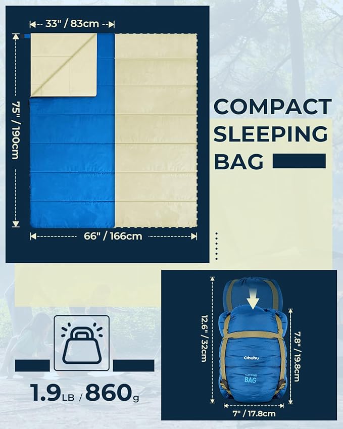 Sleeping Bag, Ohuhu Lightweight Sleeping Bag 3 Season Warm Weather Portable Compact Sleeping Bags for Adult Kids with Carry Bag for Camping Hiking Backpacking and Outdoors 59℉-77℉