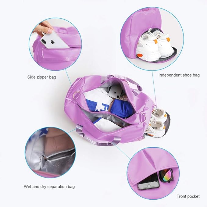 Blackwheel Sports Gym Bag With Shoe Bag Wet Bag Duffle Bag Waterproof Travel Bag for Women Cute Gym Bag Taro 29L