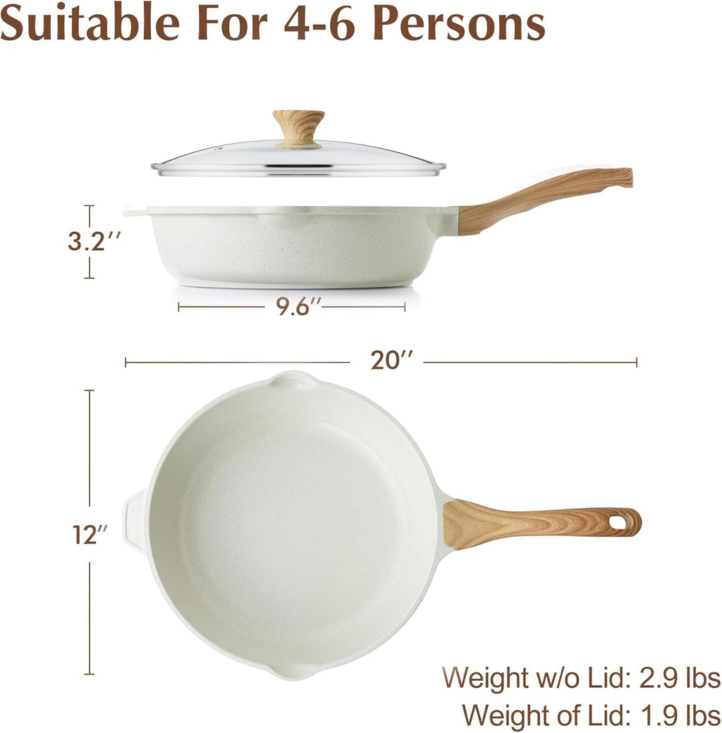 SENSARTE Nonstick Ceramic Saute Pan 12-Inch, Non-toxic Deep Frying Pan Skillet with Lid, Healthy Jumbo Cooker, Stay Cool Handle, Induction Compatible, PFOA & PFAS Free