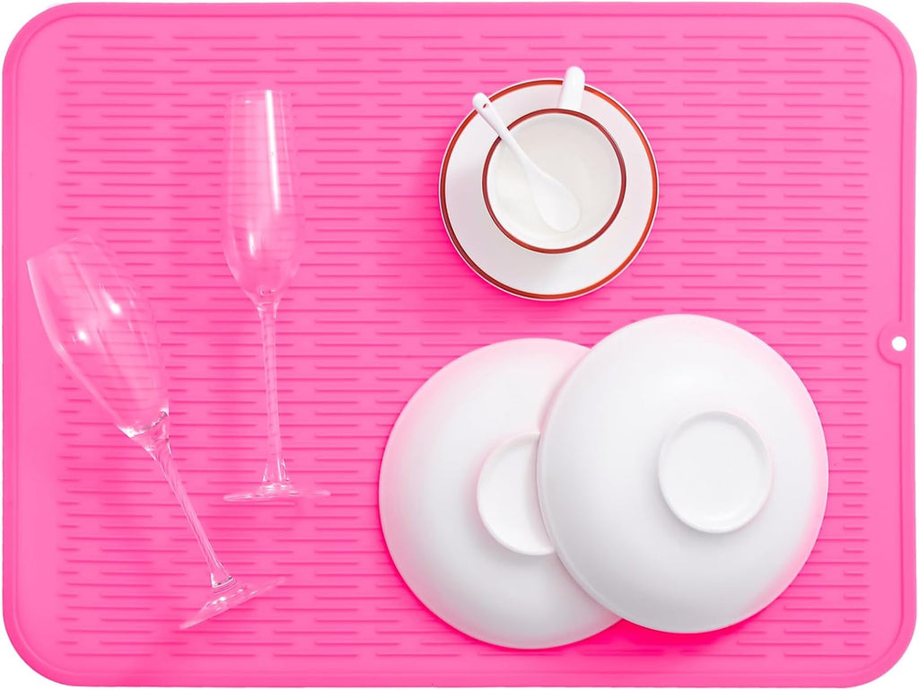 Silicone Dish Drying Mat for Multiple Usage,Easy clean,Eco-friendly,Heat-resistant Silicone Mat for Kitchen Counter or Sink,Refrigerator or Drawer Liner Rose 2XL 24 inches x 18 inches