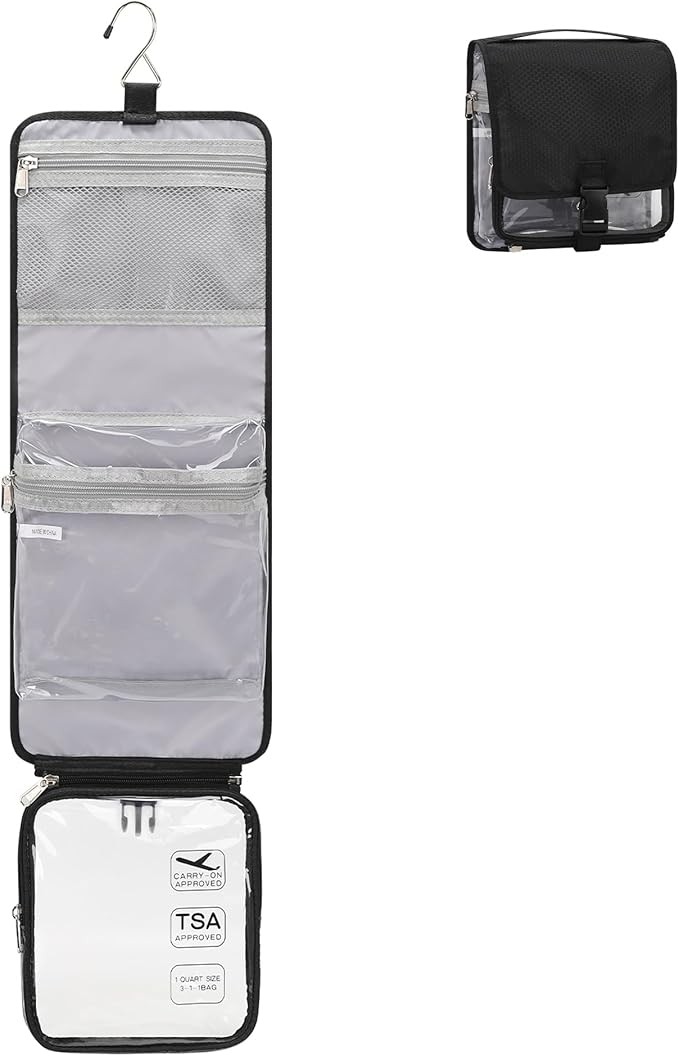 Relavel Travel Toiletry Bag for women with Detachable TSA Approved Toiletry Bag, Compact Hanging toiletry bag with Small Carry On 3-1-1 Clear Waterproof Travel Bags for Toiletries