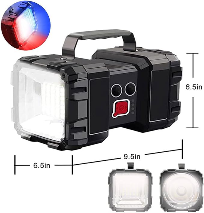 Rechargeable LED Searchlight Flashlight, LED Spotlight Big Power Capacity 15000LM 20h Ultra-Long Standby 7 Lights Modes Camping Work Light, Waterproof, Power Bank, for Home, Outdoor (55 LEDs)