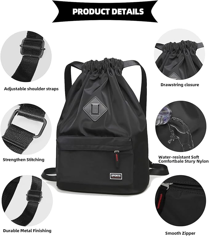 Peicees Waterproof Drawstring Sport Bag Lightweight Sackpack Backpack for Men and Women