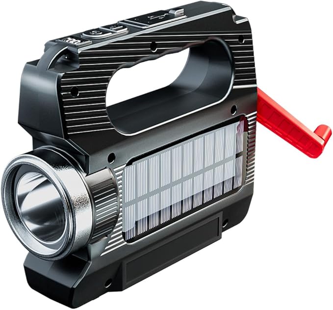 WARSUN Hand Crank Solar Powered Flashlight, Emergency Rechargeable LED Flashlight, Survival Flashlight with 6 Modes, 600 Lumens, Up to 20 Hours of Runtime, Great for Outdoor, Camping, Hiking, Fishing
