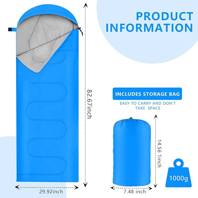 Camping Sleeping Bags for Adults Kids Portable Waterproof Lightweight Sleeping Bag 4 Seasons Winter, Fall, Spring, Summer Backpacking Hiking Mountaineering Indoor Outdoor Use