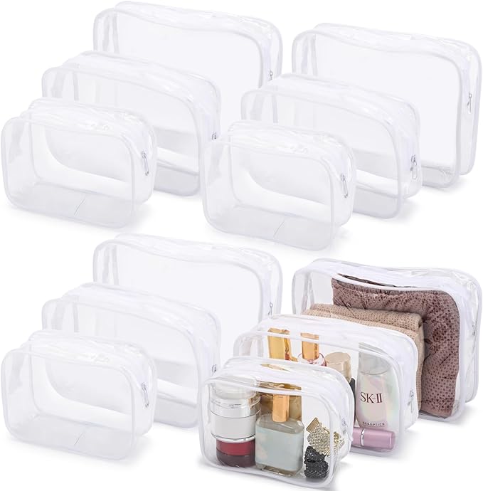 Tbestmax 10 Pack Clear Cosmetic Bags Makeup Bags Portable Waterproof TSA Approved Travel Toiletry Bags Organizer