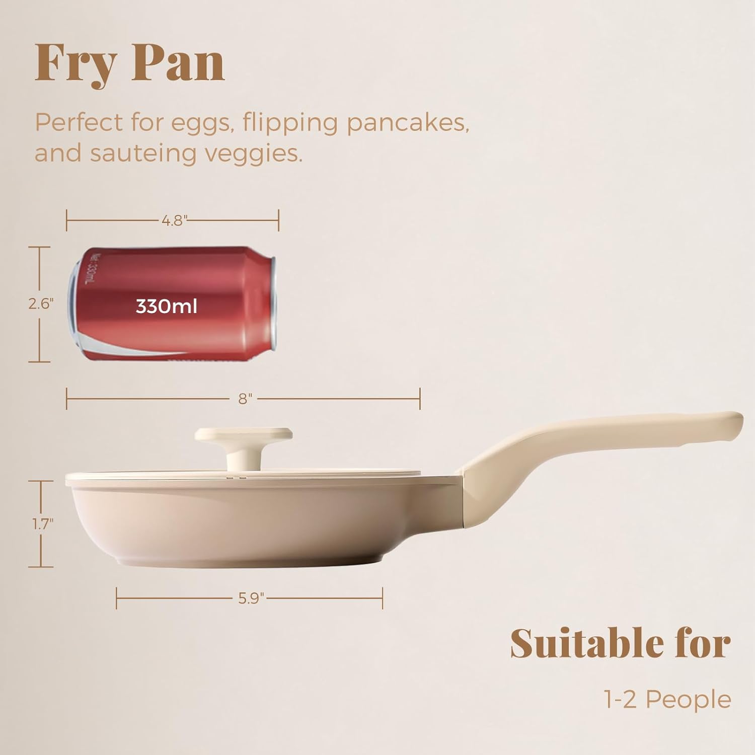 Nonstick Frying Pan with Lid, Healthy Skillet, Egg Pan Nonstick Omelet Pan Chef's Pan, PFOA & PTFE Free, Induction Compatible (8Inch W/L Natural Linen)