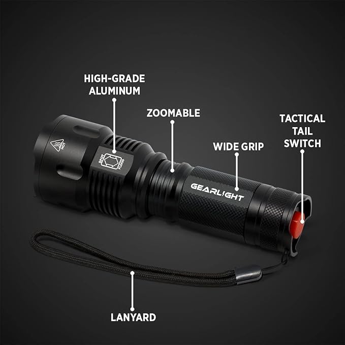 GearLight High-Powered LED Flashlight S1200 - Mid Size, Zoomable, Water Resistant, Handheld Light - High Lumen Camping, Outdoor, Emergency Flashlights