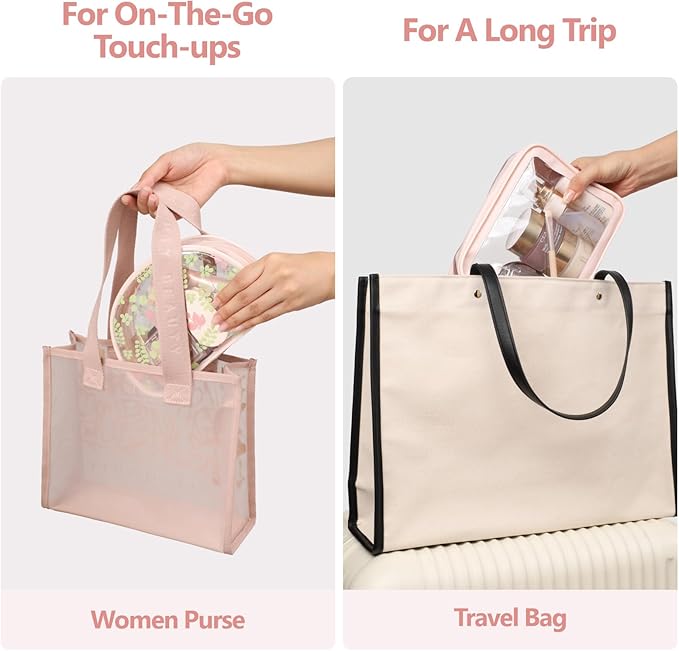 PACKISM TSA Approved Toiletry Bag - Pink Floral Print Clear Shell Bag and Upgrade Color-Edged Clear Travel Bag, Perfect for On the Go or Travel, Lightweight and Robust, 2 Pack