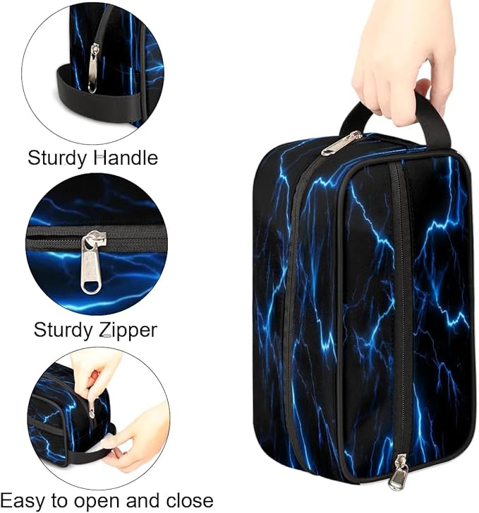 Blue Lightning Bolt Hanging Toiletry Bag,Travel Hygiene Kits for Boys Mens,Waterproof Makeup Carry-on Bags,Cosmetic Bag,TSA Approved Shave Dopp Kit for Toiletries Shower Bathroom Accessories Gifts