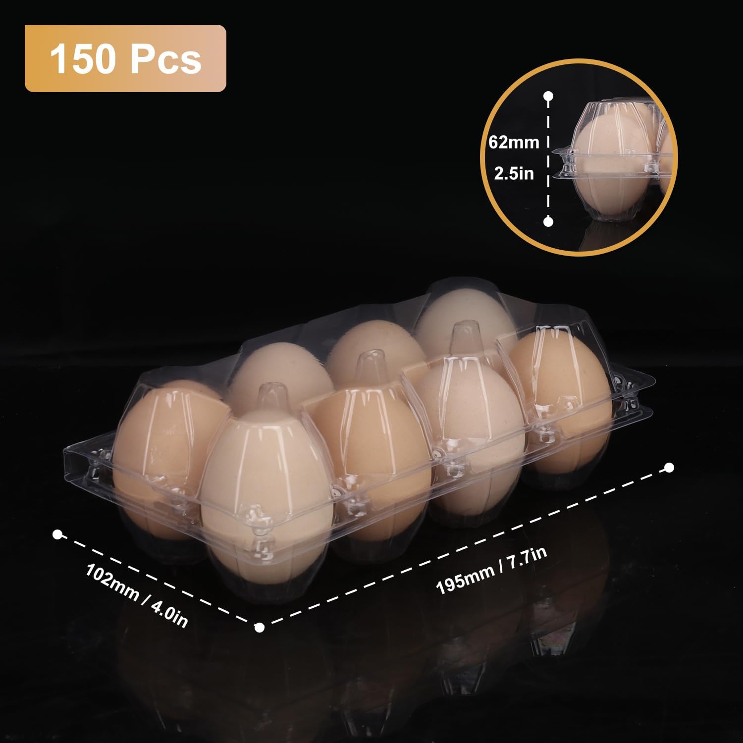 150 Pack Bulk Egg Cartons, Clear Plastic Chicken Egg Holders, Egg Tray Carton Holder for Home & Kitchen, Farm & Market Use, An Eco-Friendly Egg Storage Solution, 8 Grids，(Medium Size)…