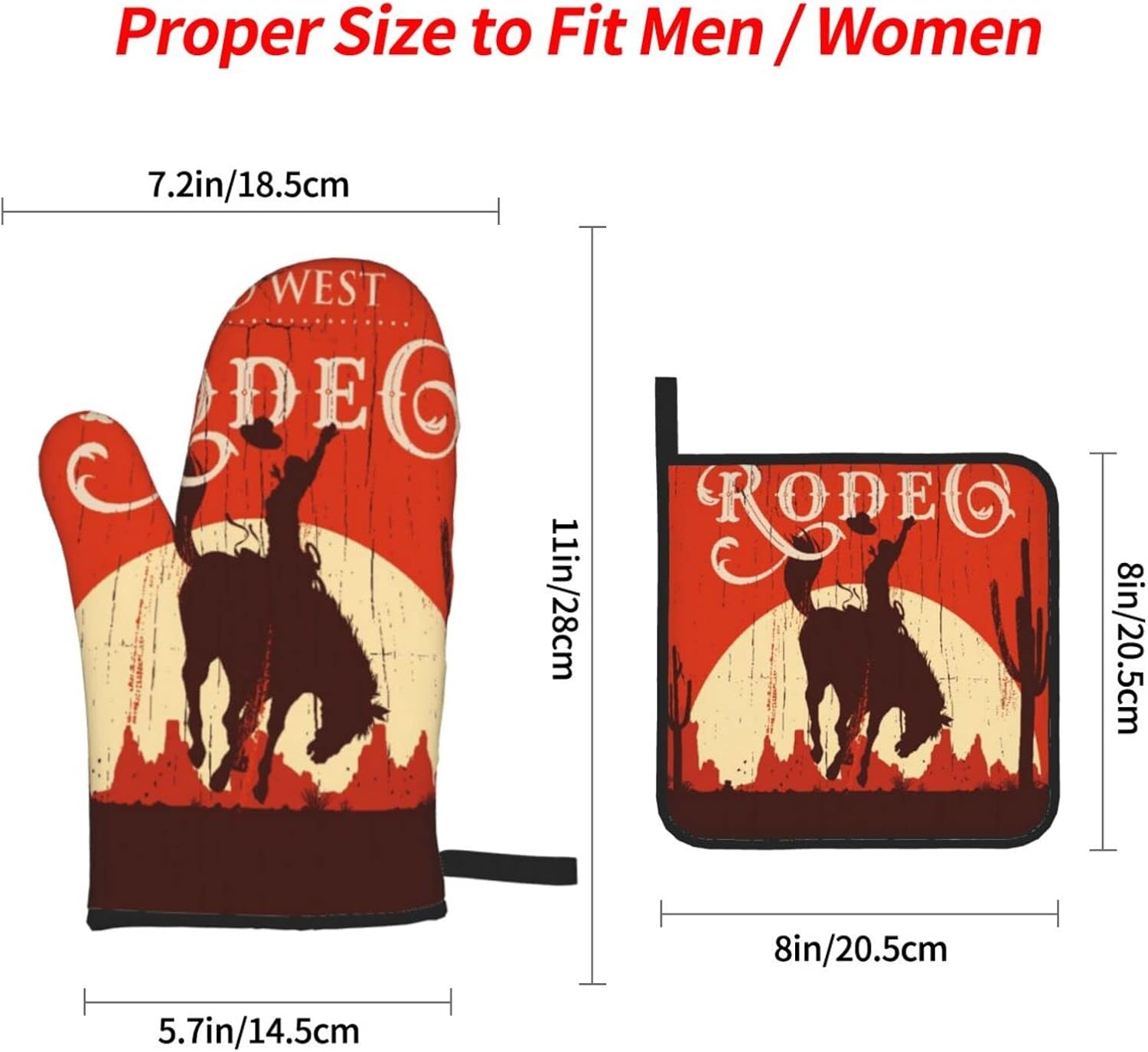 Oven Mitts and Pot Holders Sets of 4,Cowboy Horse Sunset Saguaro Desert Wild West Rodeo Vintage Wooden Sign Print,Oven Mitts Heat Resistant Oven Gloves Set Potholders for Kitchen Baking Grilling