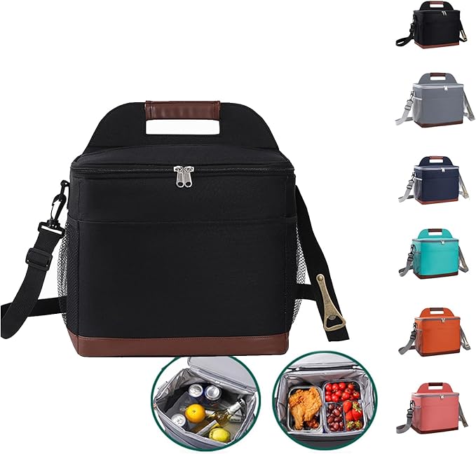 24-Can Insulated Lunch Bag for Women & Men - Large Soft Cooler Box with Leakproof Design, Lightweight Thermal Tote for Work, Travel, Picnic, Camping (Black)