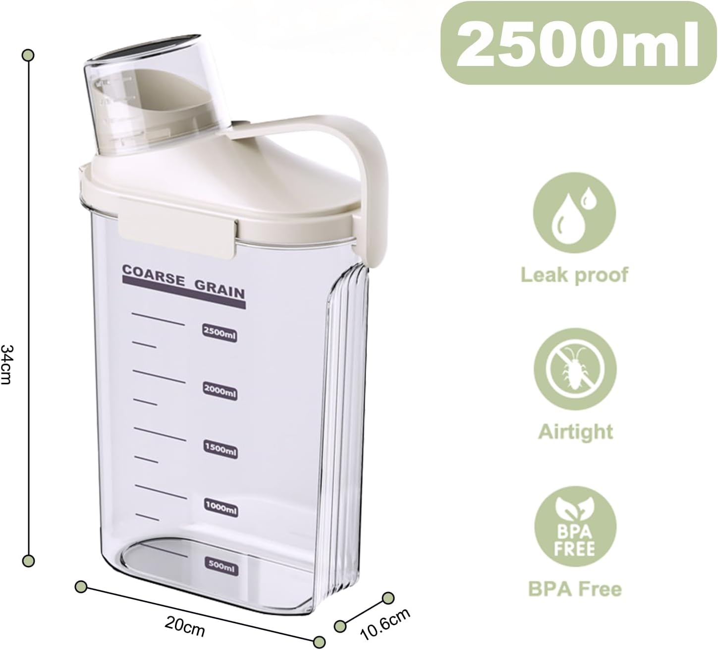 1 Piece Cereal Containers Storage, 2.5L/85oz Rice Airtight Storage Container, BPA Free Clear Plastic Cereal Dry Food Flour Bin, Dog Cat Food Dispenser with Measuring Cup, for Kitchen Pantry