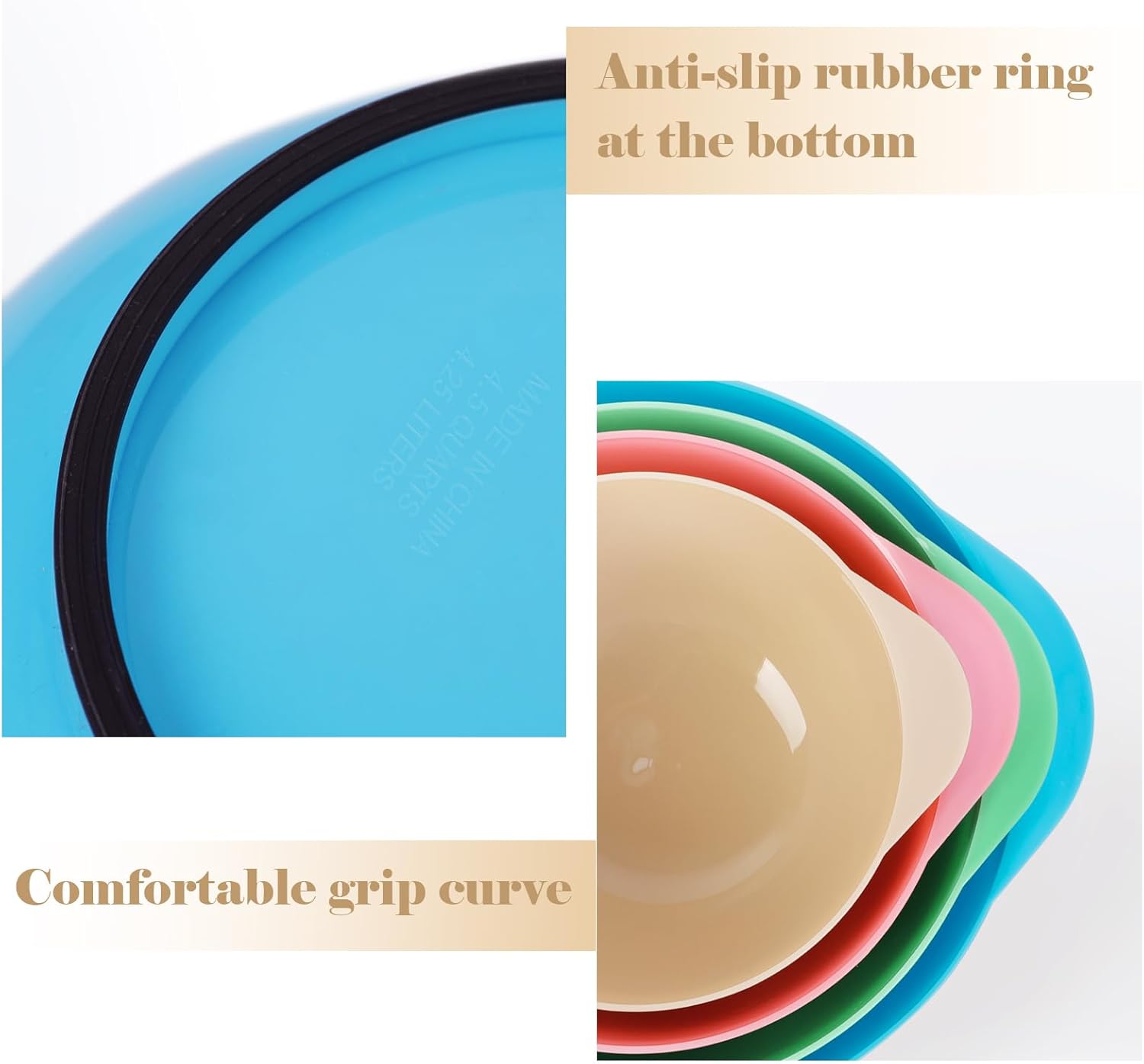 BoxedHome Classic Mixing Bowl Set, BPA Free Plastic, Microwave and Dishwasher Safe, 4.5 quarts (Pink/Cyan)