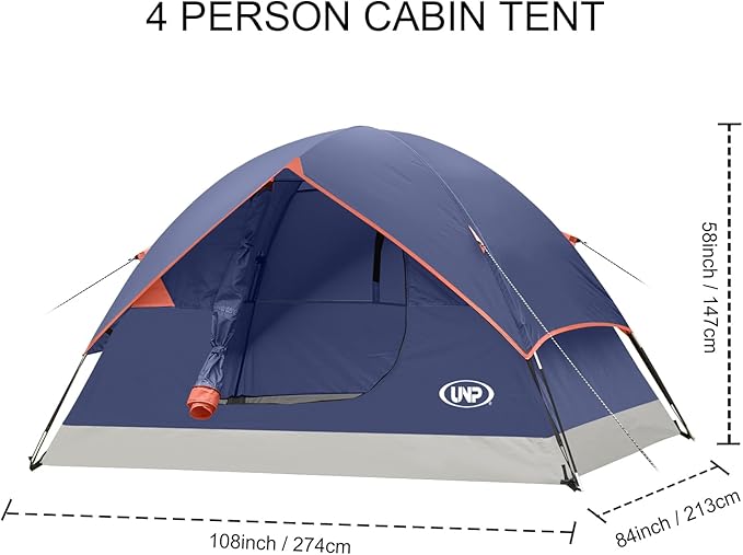 UNP Camping Tent 2/3/4/6 Person Dome Tent, Easy to Set Up for Camping, Lightweight Camping Tent, Portable Camping Tent for Outdoor and Backpacking Beaches