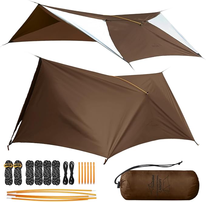 Ultralight Tarp, 14ft Hammock Rain Fly Lightweight Waterproof Camping Tent Tarp with Doors, Bushcraft Tarp Shelter for Backpacking Hiking Camping