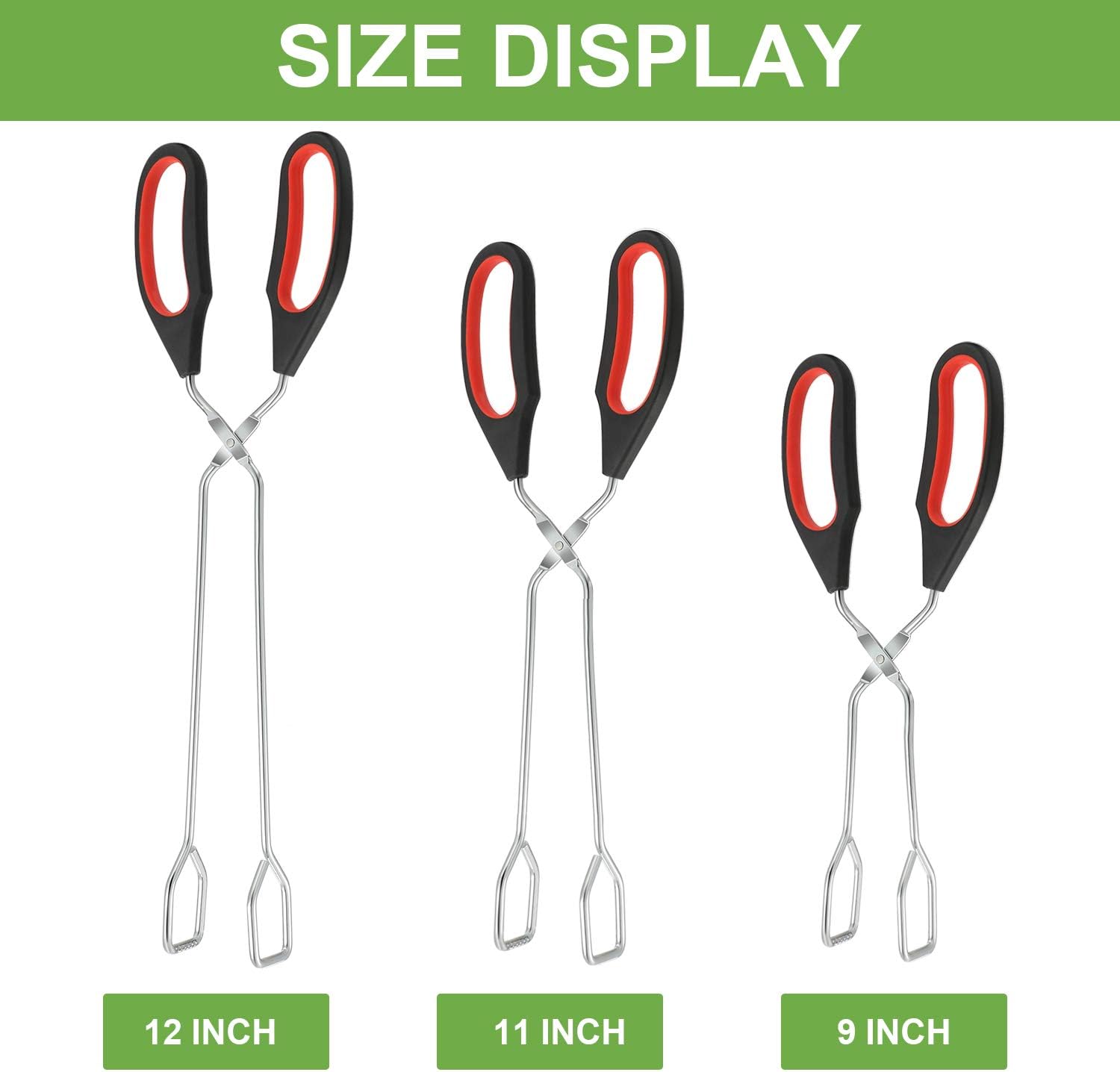 Boao 3 Pack Stainless Steel Scissor Metal Tongs Kitchen Wire Tongs for Cooking 9-inch 11-inch and 12-inch Heat Resistant Small Scissor for BBQ Grilling Tool for Hot Food with Silicone Handle