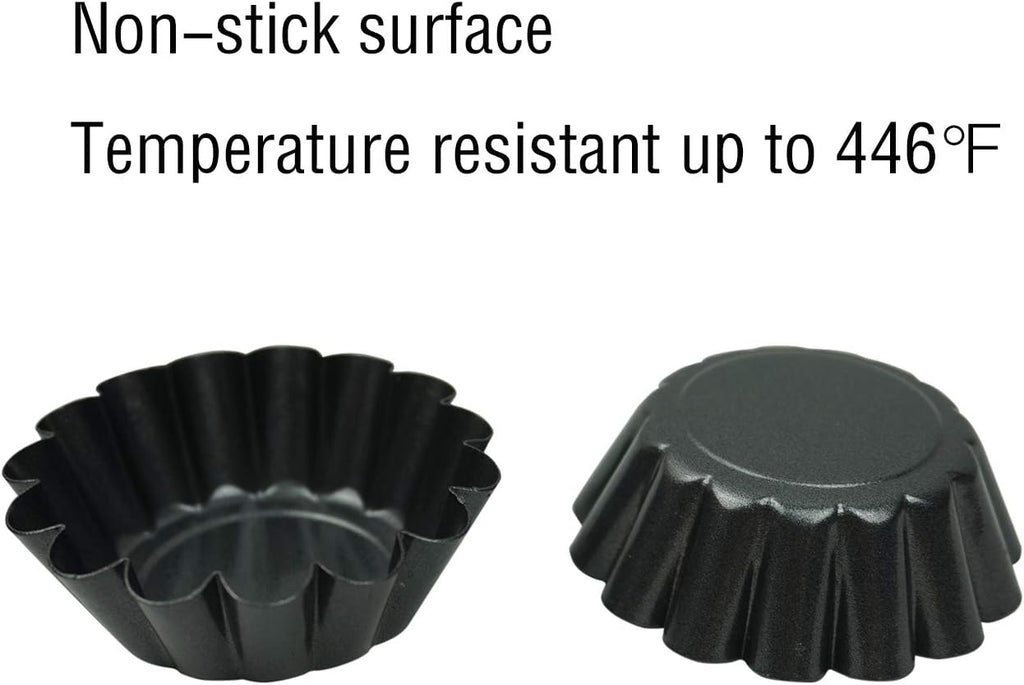 12 Pack Mini Tart Pan, Non-stick Carbon Steel Tart Molds, Pie Mould, Muffin Cupcake Pudding Maker - for Pies, Chinese Tart, Cakes (Size 2.6"x0.9")
