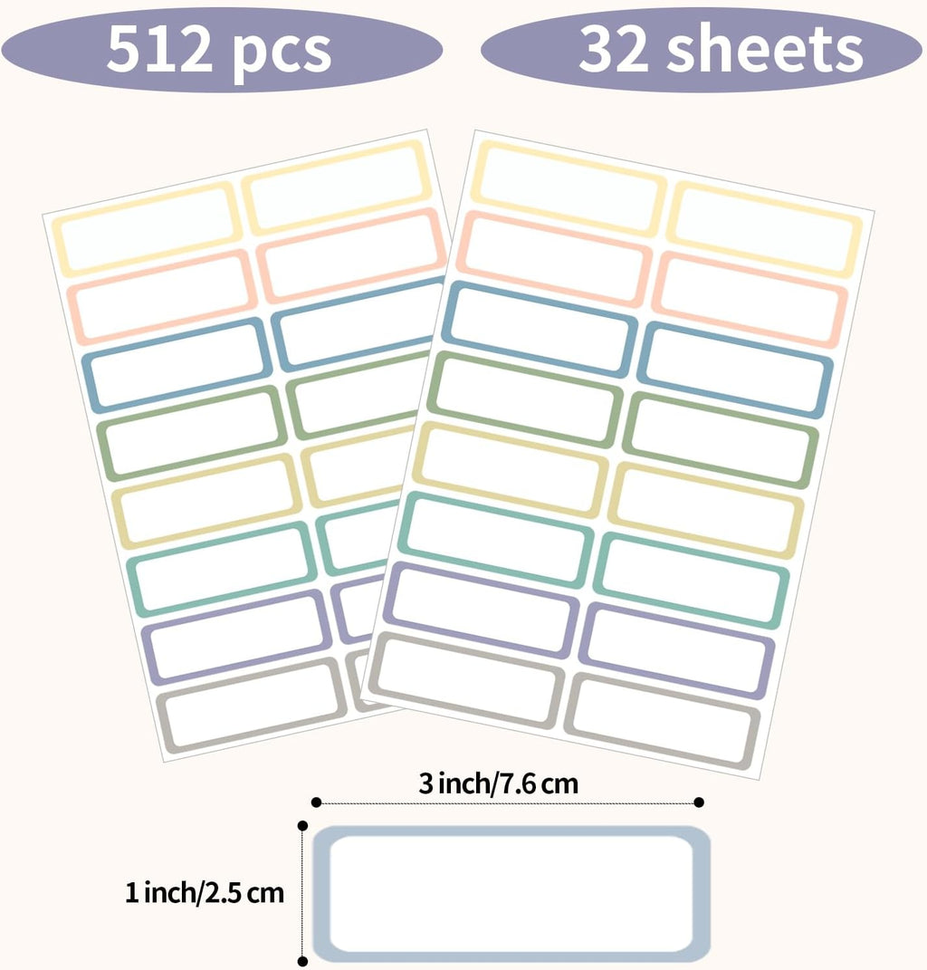STARLIBOO Removable Labels, Removable Colored Labels Stickers, Self-Adhesive Rectangular Stickers Water/Oil/Tear Resistant for Food Containers/Classroom/Storage (8 Colors, 512 Labels)