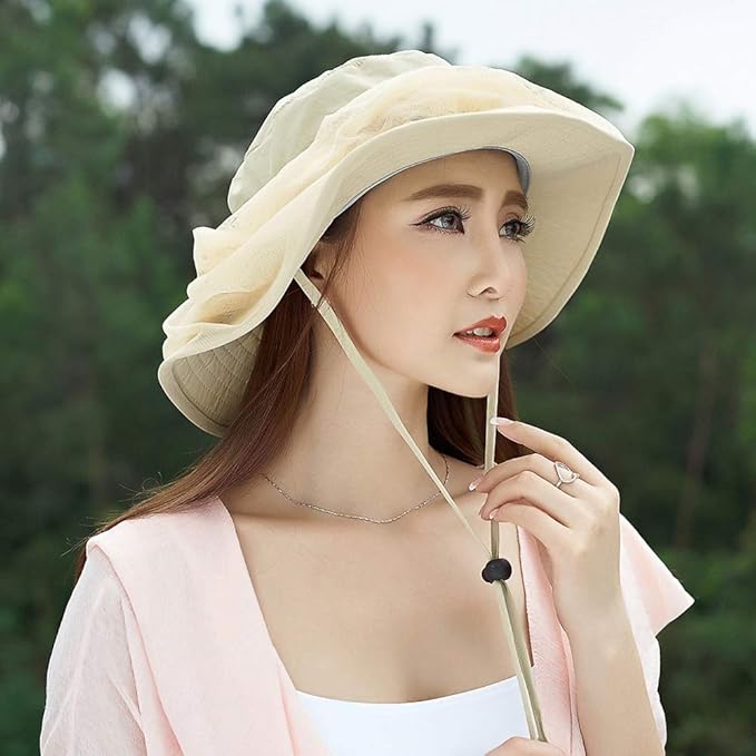 Mosquito Head Net Hat, Safari Sun Hat with Veil Mesh Protection from Insect