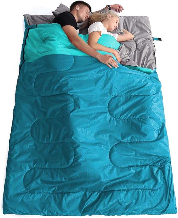 oaskys Double Sleeping Bag for Adults with 2 Pillows - Queen Size XL Waterproof Sleeping Bag for All Season Camping Hiking Backpacking 2 Person Sleeping Bags for Cold Weather & Warm
