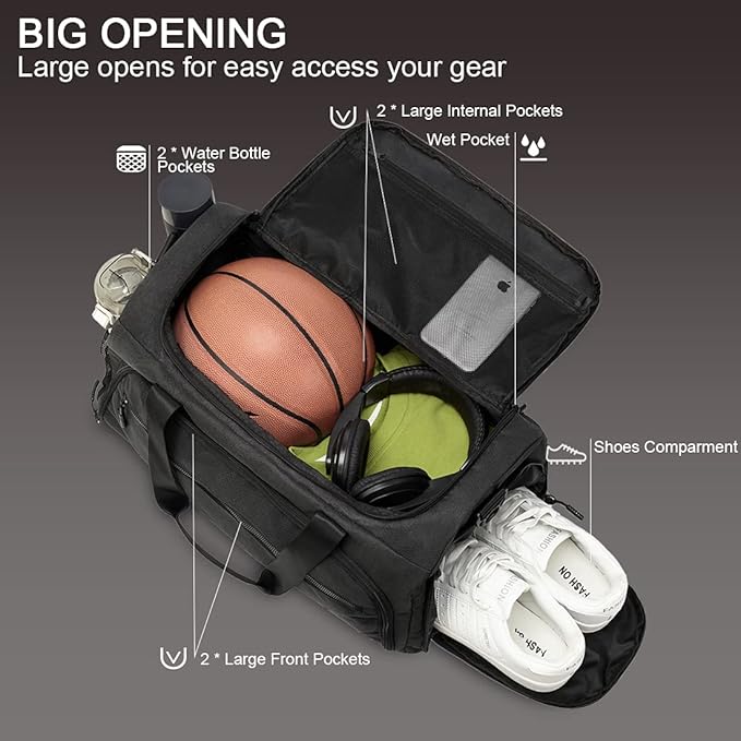 Gym Bag for Men Women, Small Fitness Workout Sports Bag with Wet Pocket & Shoes Compartment, Water Resistant Overnight Weekender Duffel Bag