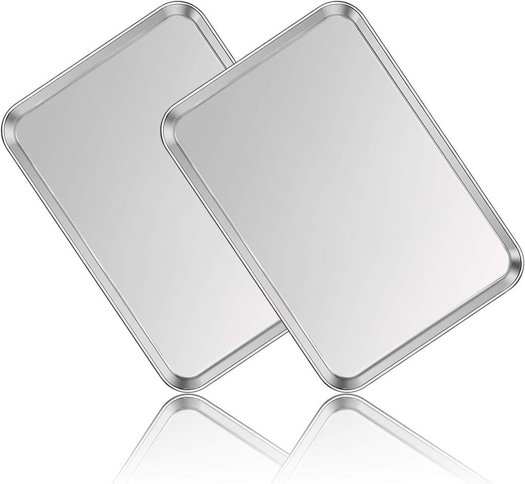 Stainless Steel Baking Sheet Set of 2, Deedro Cookie Sheet Metal Baking Pan Oven Tray, Non Toxic & Heavy Duty, Rust Free & Mirror Finish, Easy Clean & Dishwasher Safe, 20 x 14 x 1.3 Inch