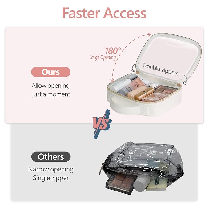 PACKISM TSA Approved Toiletry Bag - Glitter Textured Clear Toiletry Bag, Personalized and Fashion, with 180° Large Opening and Supporting Frame, Perfect for Travel Essentials, Thick No Smell, White