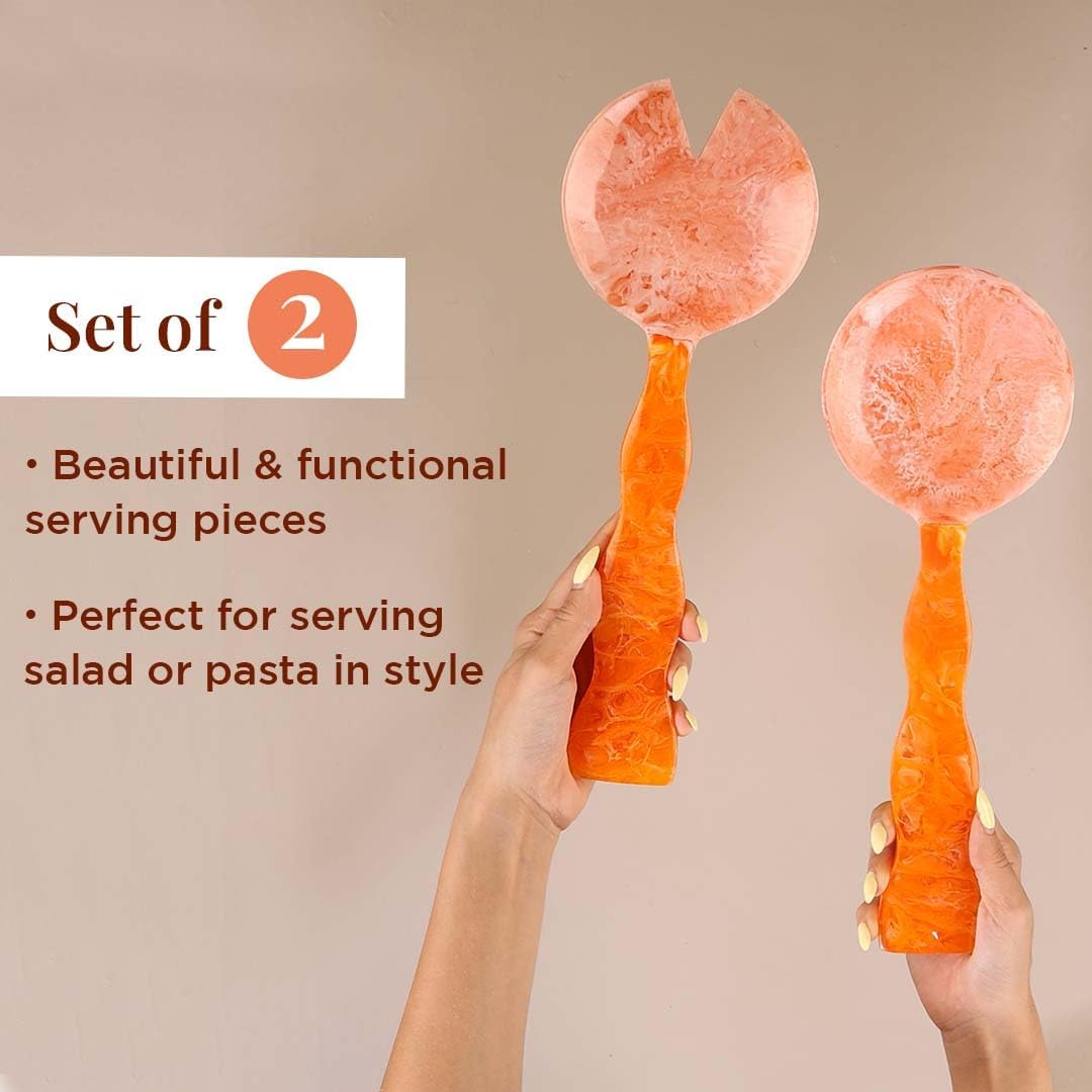 Folkulture Salad Servers or Salad Tongs, (12") Set of 2 Serving Spoons in Kitchen Essentials or Kitchen Utensils for Fall Table Decor, Resin Salad Tongs for Fall Decor, Salad Hands, Serving Utensil