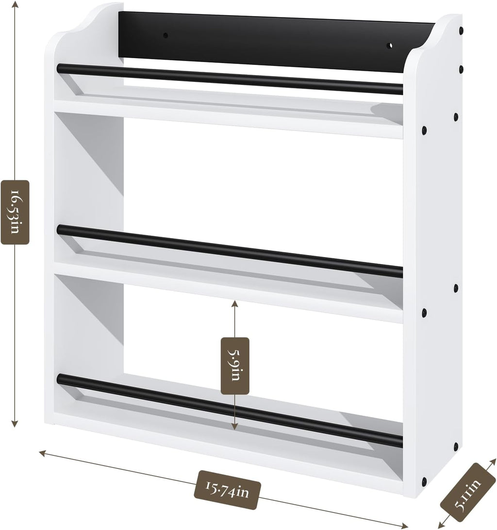 3 Tier Wooden Spice Rack, Seasoning Jars Rack Shelf Spice Organizer for Countertop or Wall Mount, Vertical Spice Holder for Kitchen Counter, Cabinet, Pantry, White