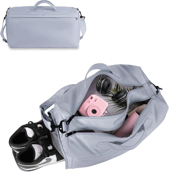 Sports fitness Gym Bag for Women, Yoga Swim Workout Travel Duffel Overnight Shoulder Bags with Shoe Compartment and Wet Pocket Ladies Weekend Carry on Luggage Dance College Blue