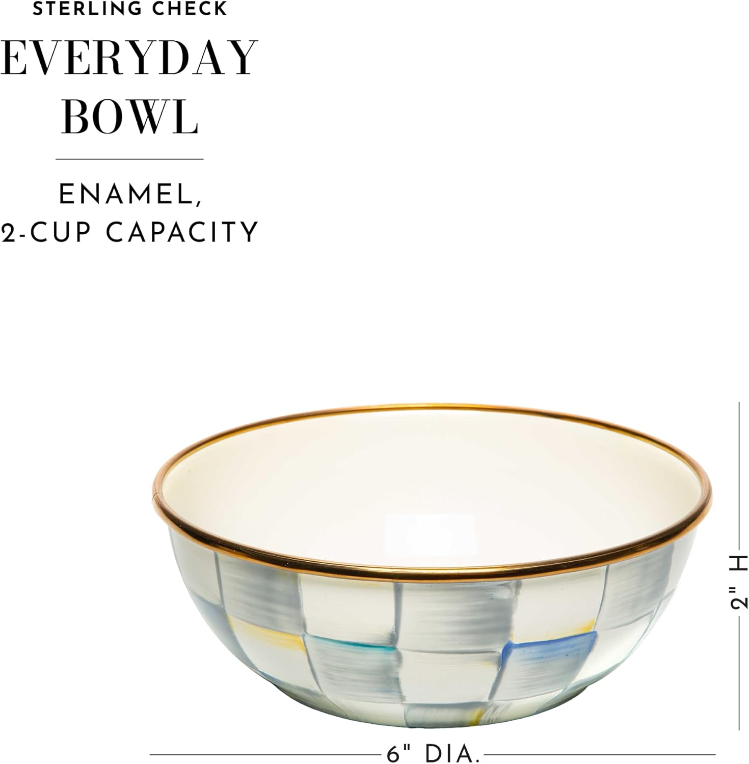 MACKENZIE-CHILDS Enamel Everyday Bowl, Serving Bowl for Entertaining, Extra-Small, Gray-and-White Sterling Check, Set of 1