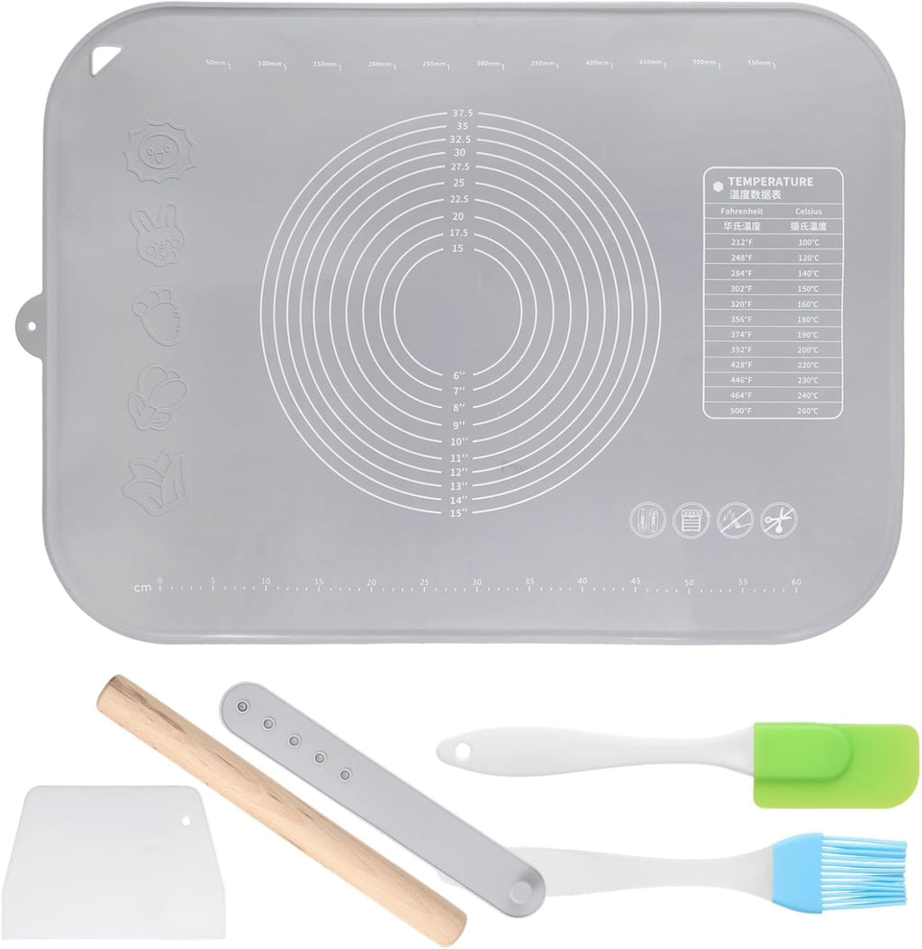 Large Silicone Baking Mat, 31.5×23.6" Non-stick Dough Rolling Mat with Measurements, Extra Thick Kneading Mat with Raised Edges, Heat-resistant Countertop Pastry Mat with Accessories