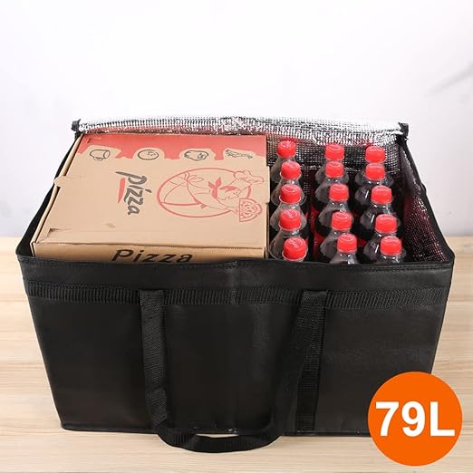 2-Pack Insulated Food Delivery Bag for Hot and Cold Meal, XXXL, Black, Grocery Tote Insulation Bag for Catering, Large Pizza Warmer