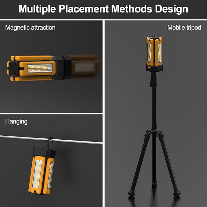 13200mAh Rechargeable Solar Work Light with Folding Stand Support and Portable Carrying Bag, 8000 Lumen Stepless Dimmable, 4 Lighting Modes, White/Warm/Warm White (Remote)