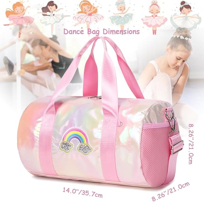 Dance Bag for Girls Dancers Ballet Bag Shiny Rainbow Sports Duffle Bag for Girls Ballerina Gym Duffle with Waterproof Dry Wet Separated Compartment