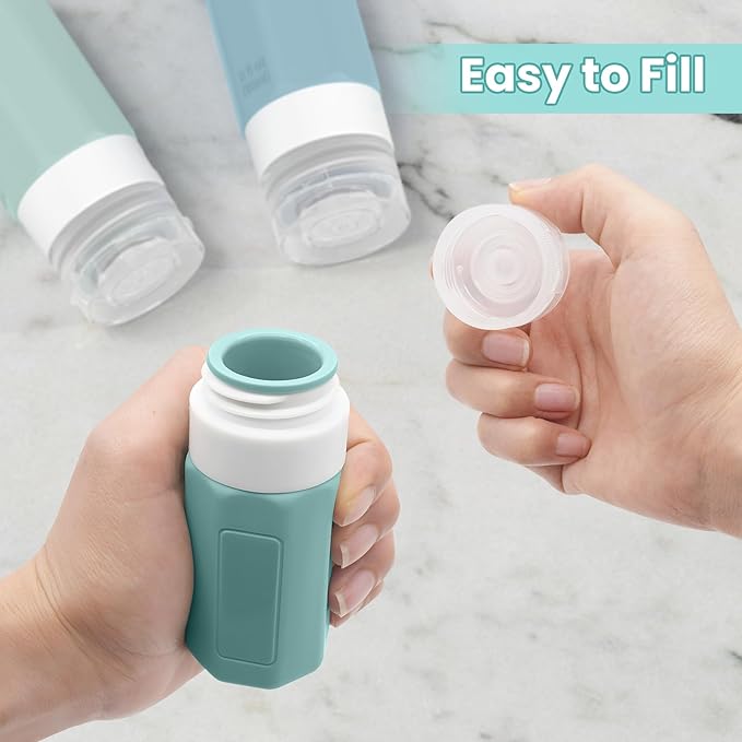 2 oz Travel Bottles, Small Size Containers, TSA Approved Silicone Toiletries Bottles, Shampoo and Conditioner Travel Kit for Women (Blue)