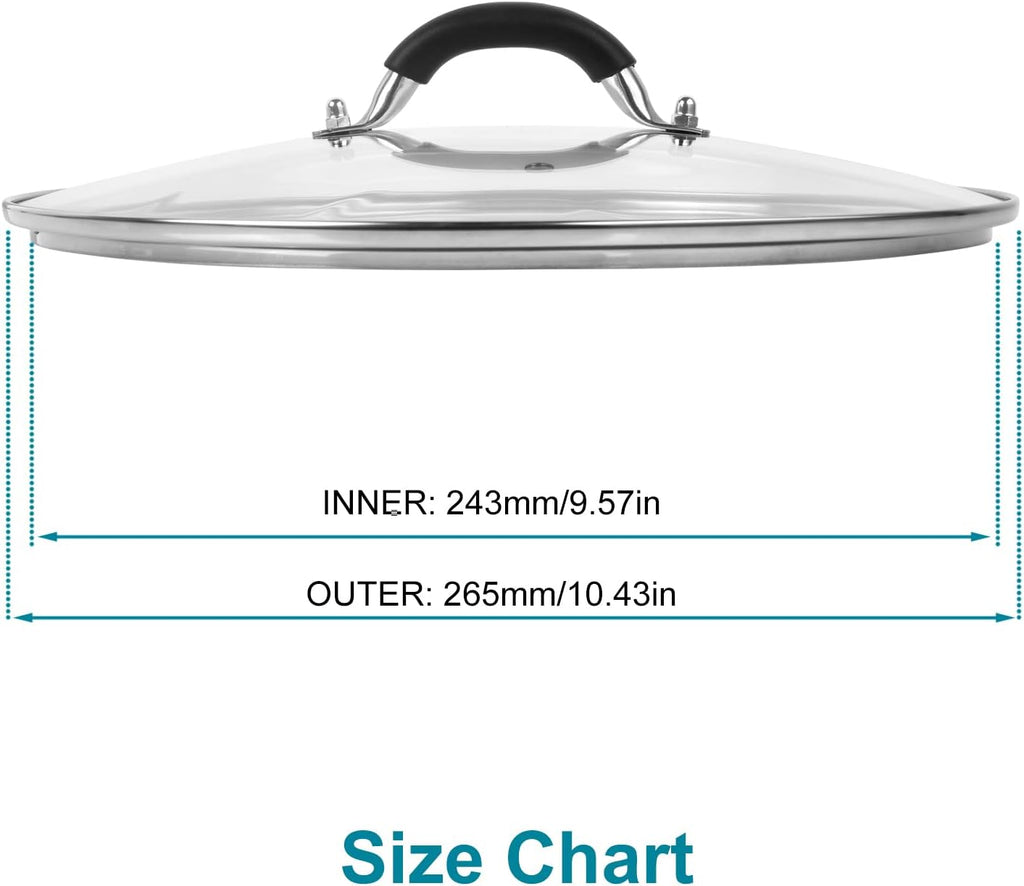 10.25 Inch Tempered Glass Lid for Lodge Skillets, Dutch Ovens & Pans - Universal Fit for 10-10.25 Inch Cookware - Oven & Dishwasher Safe up to 400°F - with Steam Vent & Ergonomic Handle