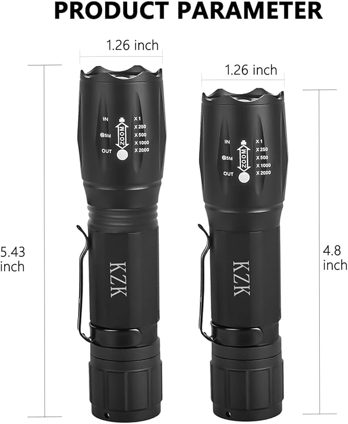 LED Flashlight, Bright 2500 Lumens Tactical Flashlight, 5 Modes Zoomable Beam, Waterproof & Durable for Camping, Outdoor, Home Emergency （2 Pack）