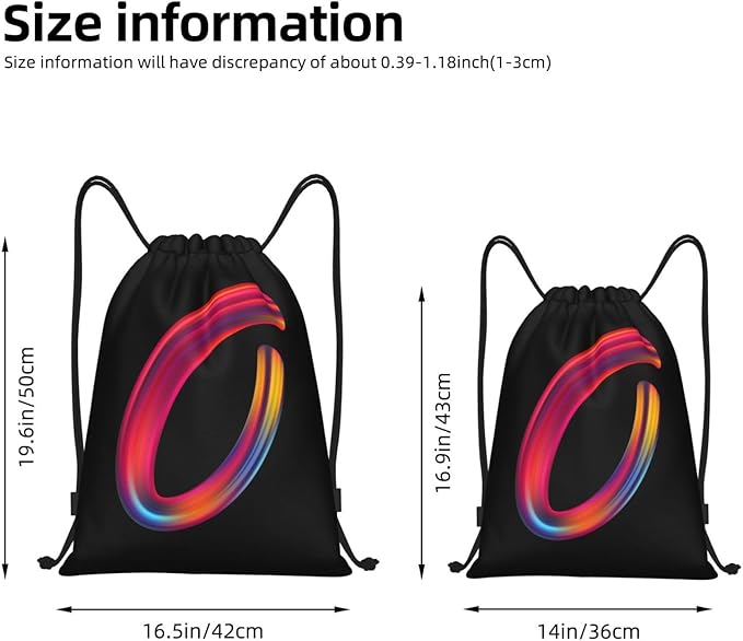 Drawstring Bags Initial Drawstring Backpack Sackpack Black Draw String Cinch Bags for Sports, Gym, Travel, Swimming, Beach, Camping, Rainbow Letter O