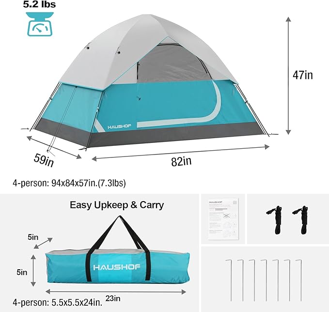 2/4-Person Family Dome Tent with Removable Rain-Fly, Easy Set Up Portable Camping Tent for Backpacking Hiking Backyard Outdoor, Green/Blue/2-person/4-person