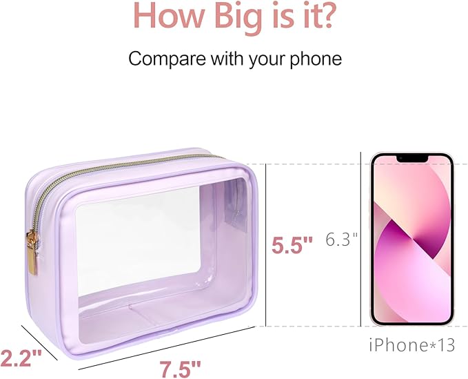 PACKISM TSA Approved Toiletry Bag - Amazing Color-Edged Clear Makeup Bag, 3 Pack in Spacious Space, Reusable Clear Toiletry Bags with Great Value, Purple
