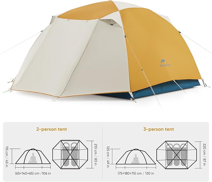 Naturehike Camping Tent, 2/3 Person Double Layer, Instant Easy Setup, Waterproof PU2000mm, 54 MPH Wind Resistance, UPF 50+, Outdoor Tent for Camping, Festivals, Backyard, Sleepovers