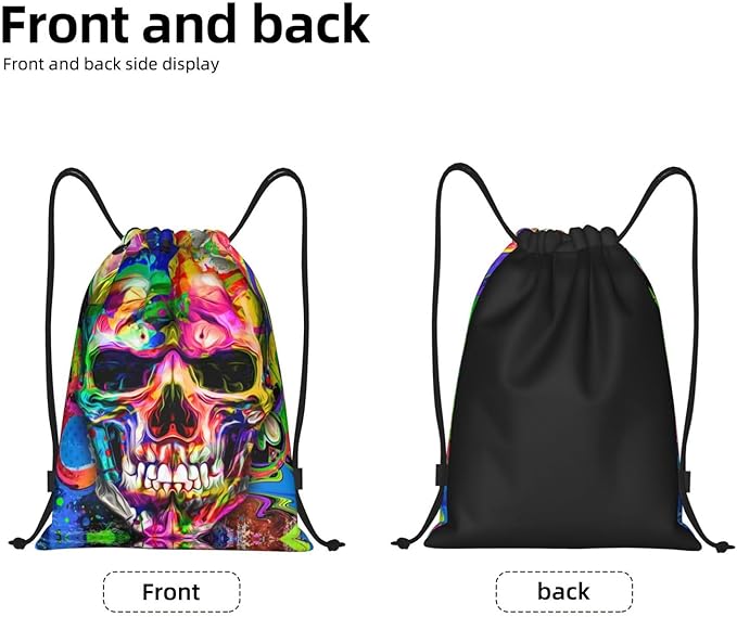 Colorful Skull Drawstring Backpack, Halloween Drawstring Bag, Theme Party Masquerade Decorations Sack String Bag Cinch Waterproof Sackpack for Sport Gym